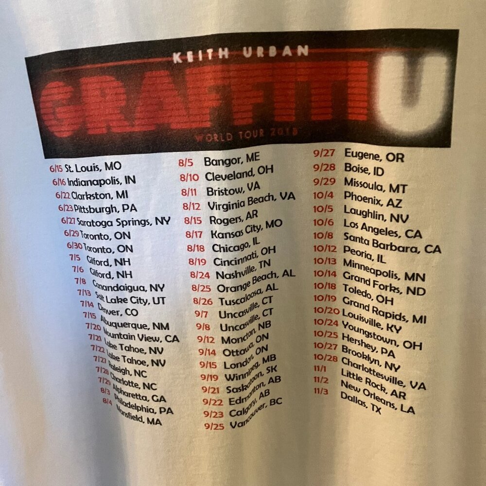 Keith Urban Graffiti U World Tour 2018 T-Shirt Large - Picture 5 of 5